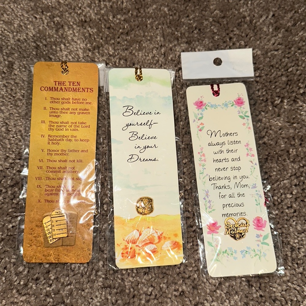 SET OF THREE BOOK MARKS WITH GOLD PENDENT